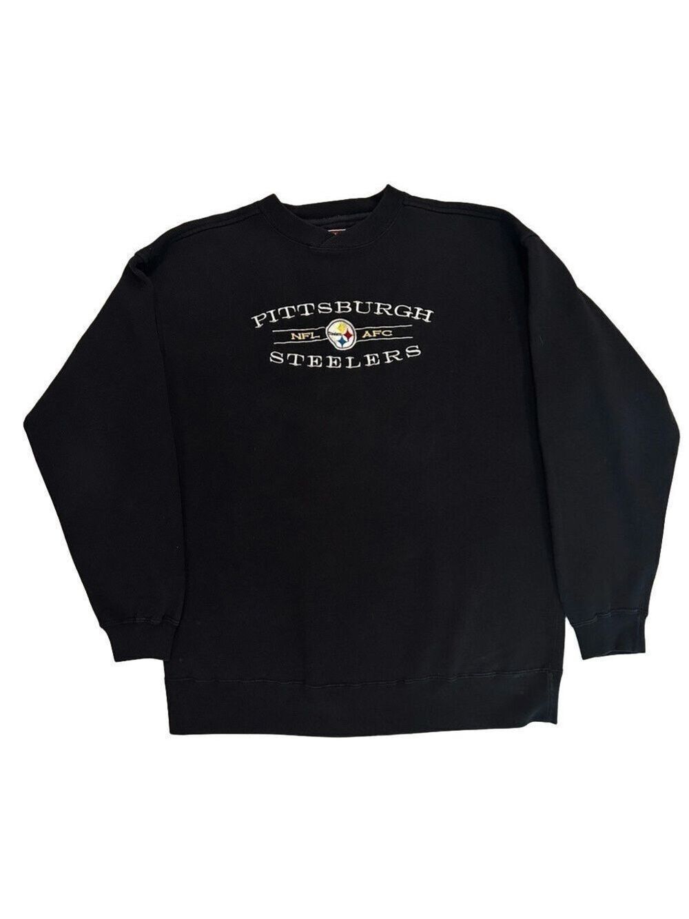NFL Vintage Black Embroidered AFC Pittsburgh Steelers Crewneck Pullover Large